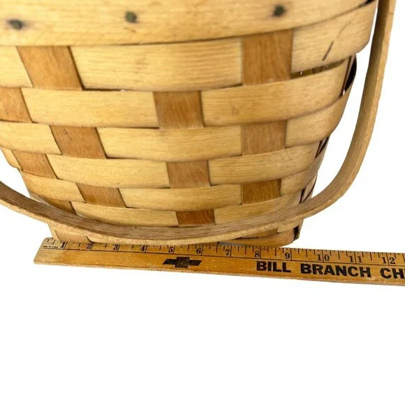 Vtg Basketville Woven Wood Picnic Basket Swing Handles Farmhouse Rustic Decor - Picture 10 of 16